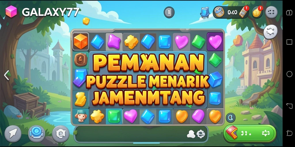 Tangkapan layar utama dari <strong>GALAXY77</strong> menampilkan gameplay Puzzle yang menantang.