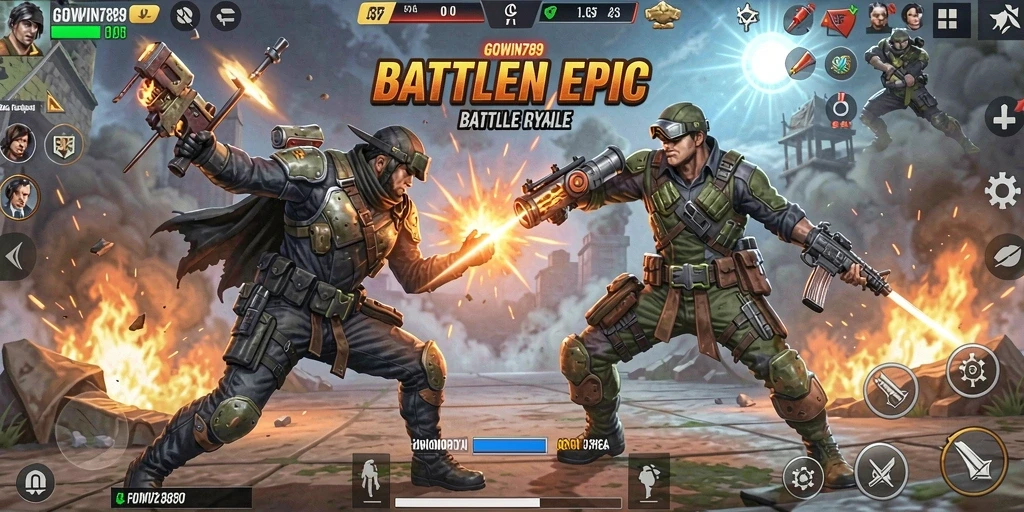 Tampilan gameplay menarik dari GOWIN789 dalam arena Battle Royale.