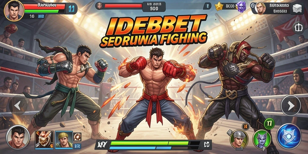 Tangkapan layar gameplay IDEBET menampilkan pertarungan intens antara dua karakter.