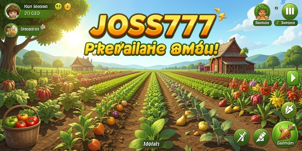 Tampilan gameplay JOSS777 yang menampilkan ladang dan aktivitas pertanian.