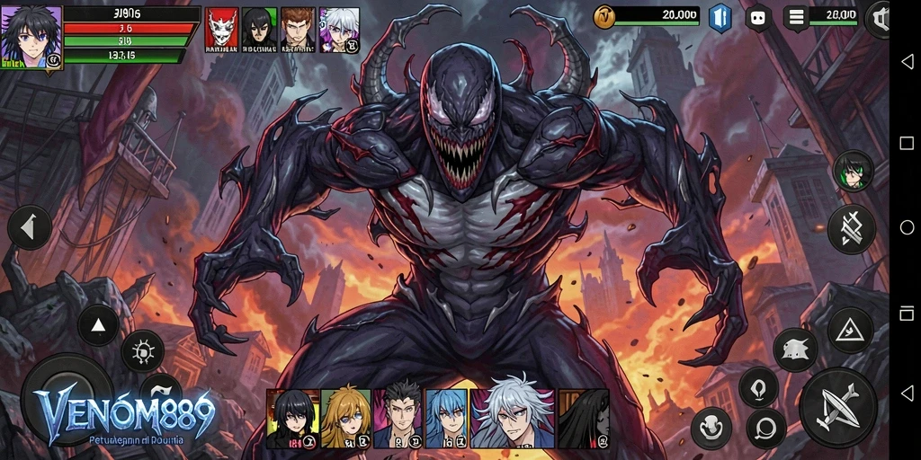 Tampilan gameplay <strong>VENOM889</strong> dengan karakter anime yang menarik.