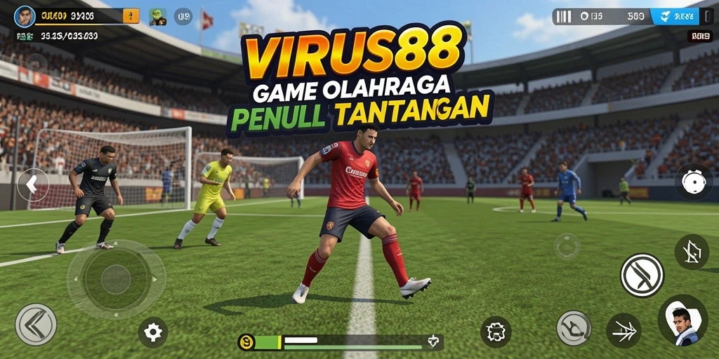 Tangkapan layar game VIRUS88 menampilkan aksi penuh semangat dari pertandingan olahraga.